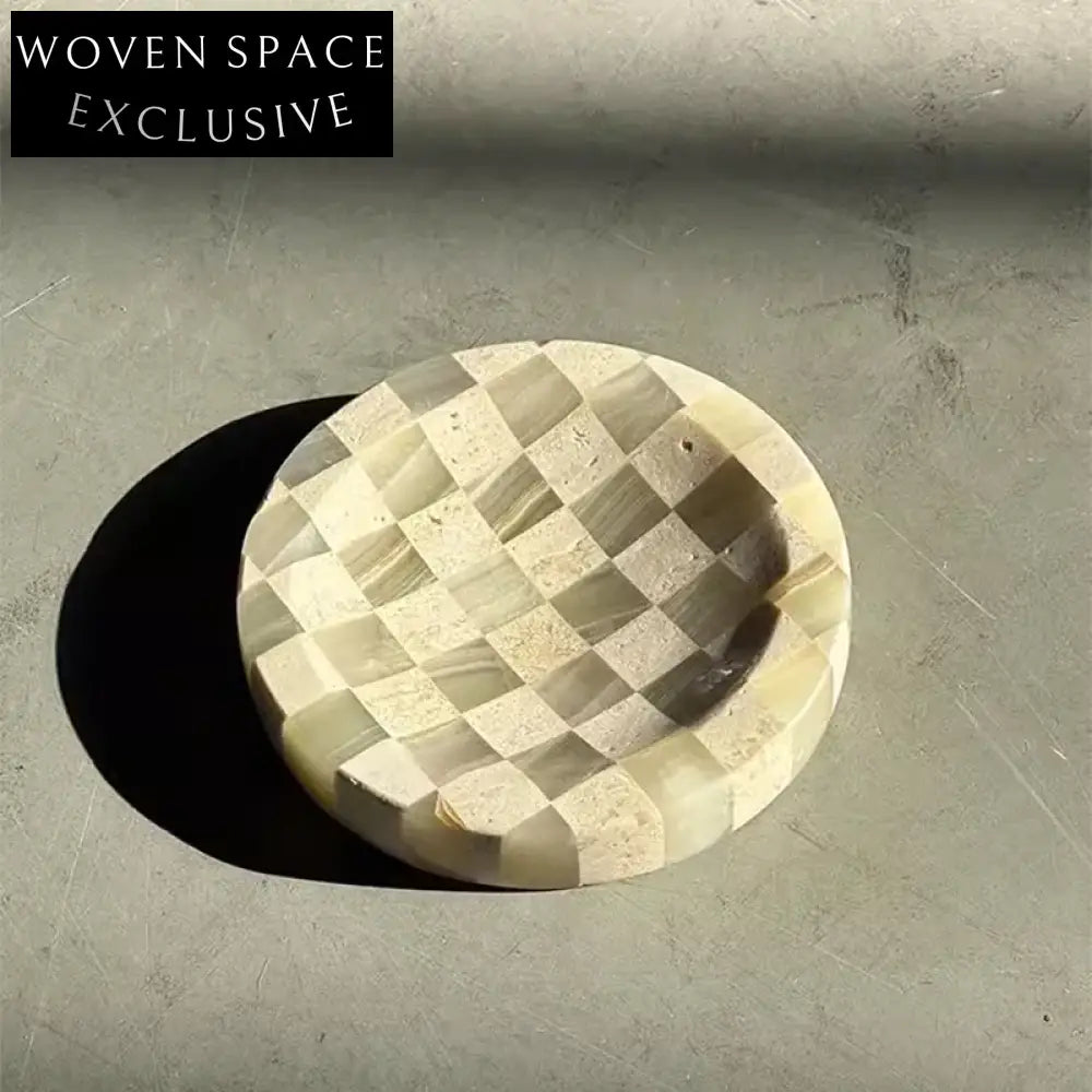 Midcentury Delicate Decoration Checkerboard Travertine Jade Serving Tray