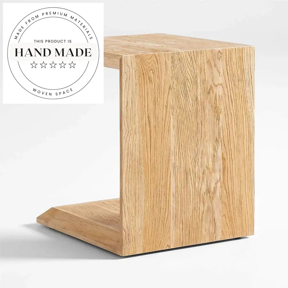 Midcentury Natural Oak Wooden Sofa C-Frame Accent Side Table