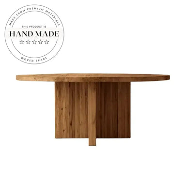 Midcentury Retro Round Solid Oak Wood 6 Seater Outdoor Dining Table