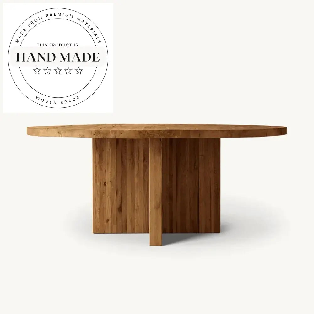 Midcentury Retro Round Solid Oak Wood 6 Seater Outdoor Dining Table