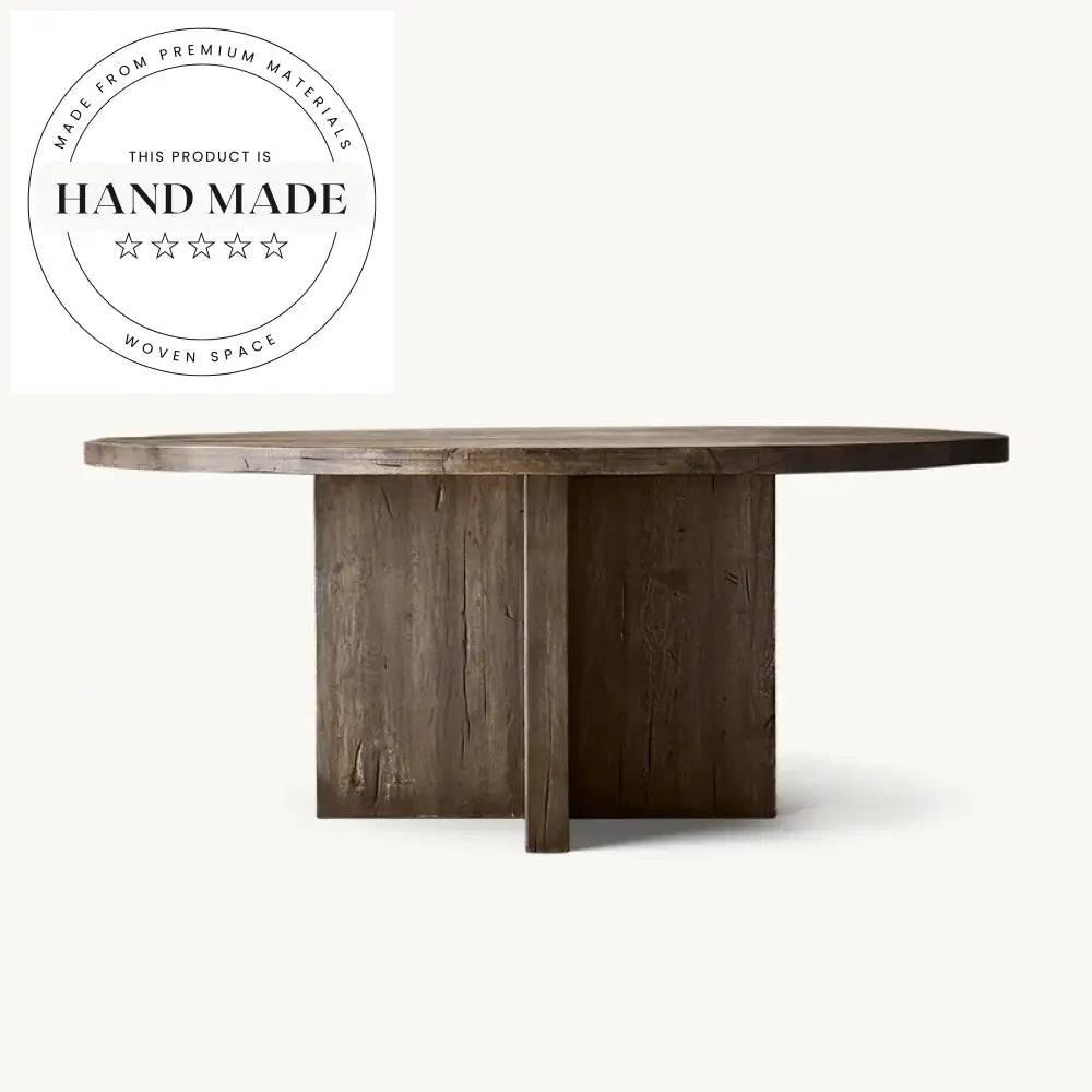 Midcentury Retro Round Solid Oak Wood 6 Seater Outdoor Dining Table
