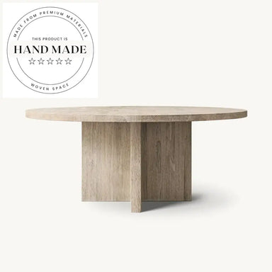 Midcentury Retro Round Solid Oak Wood 6 Seater Outdoor Dining Table