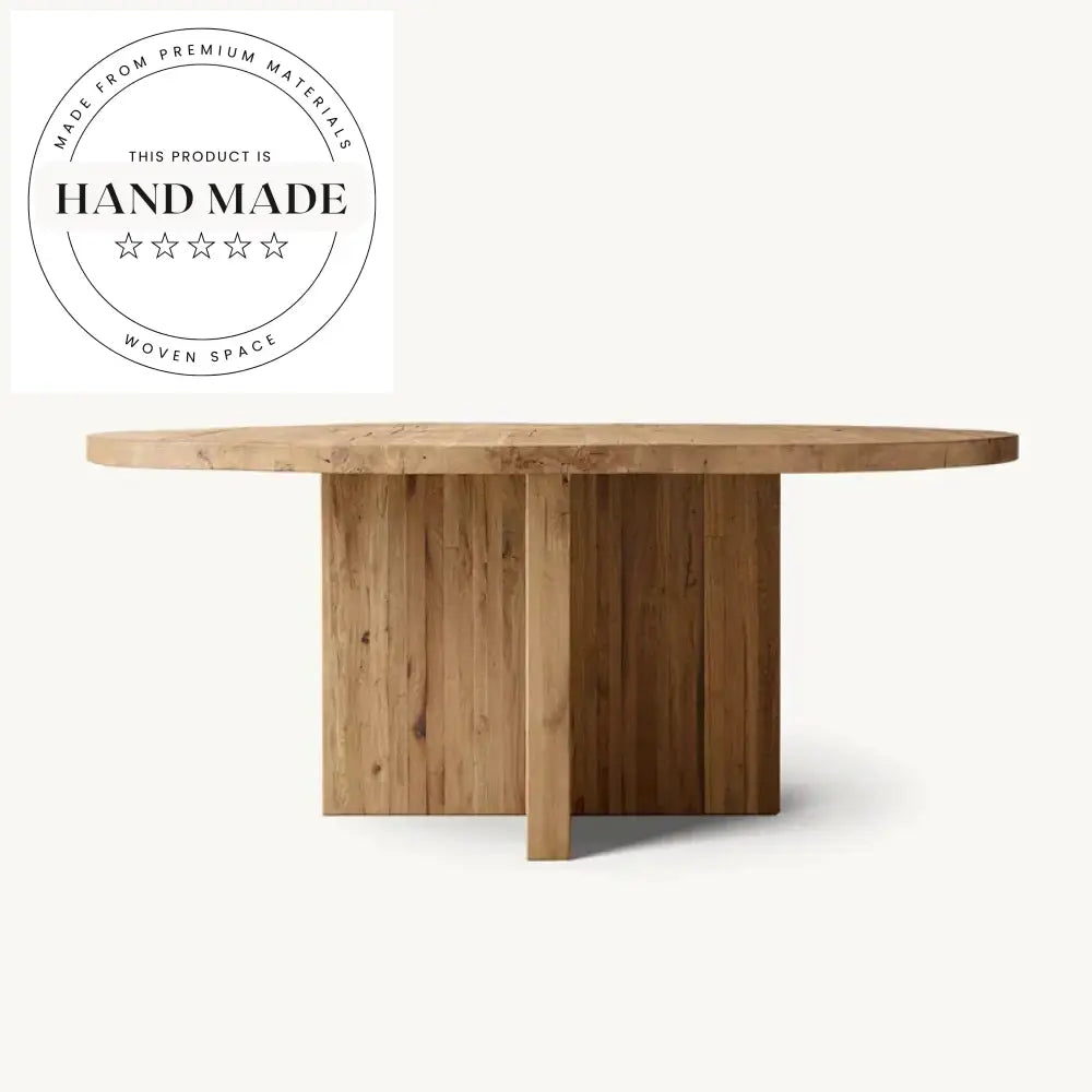 Midcentury Retro Round Solid Oak Wood 6 Seater Outdoor Dining Table
