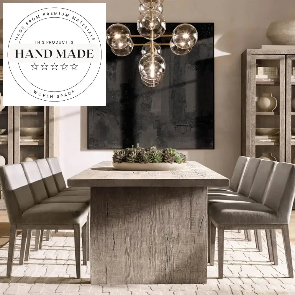 Midcentury Solid Reclaimed Oak Plank Rectangular 6 Seater Dining Table