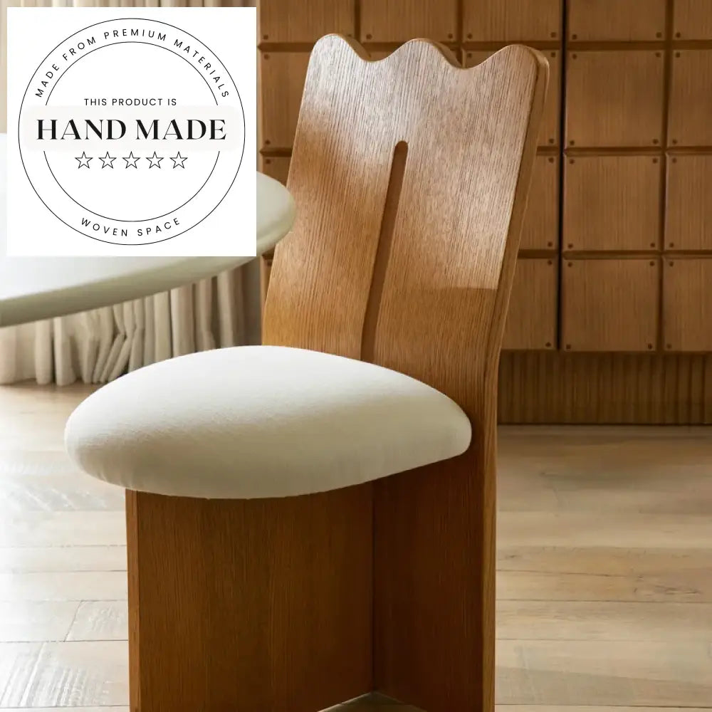 Midcentury Vintage Boucle Fabric High Back Modern Wooden Dining Chair