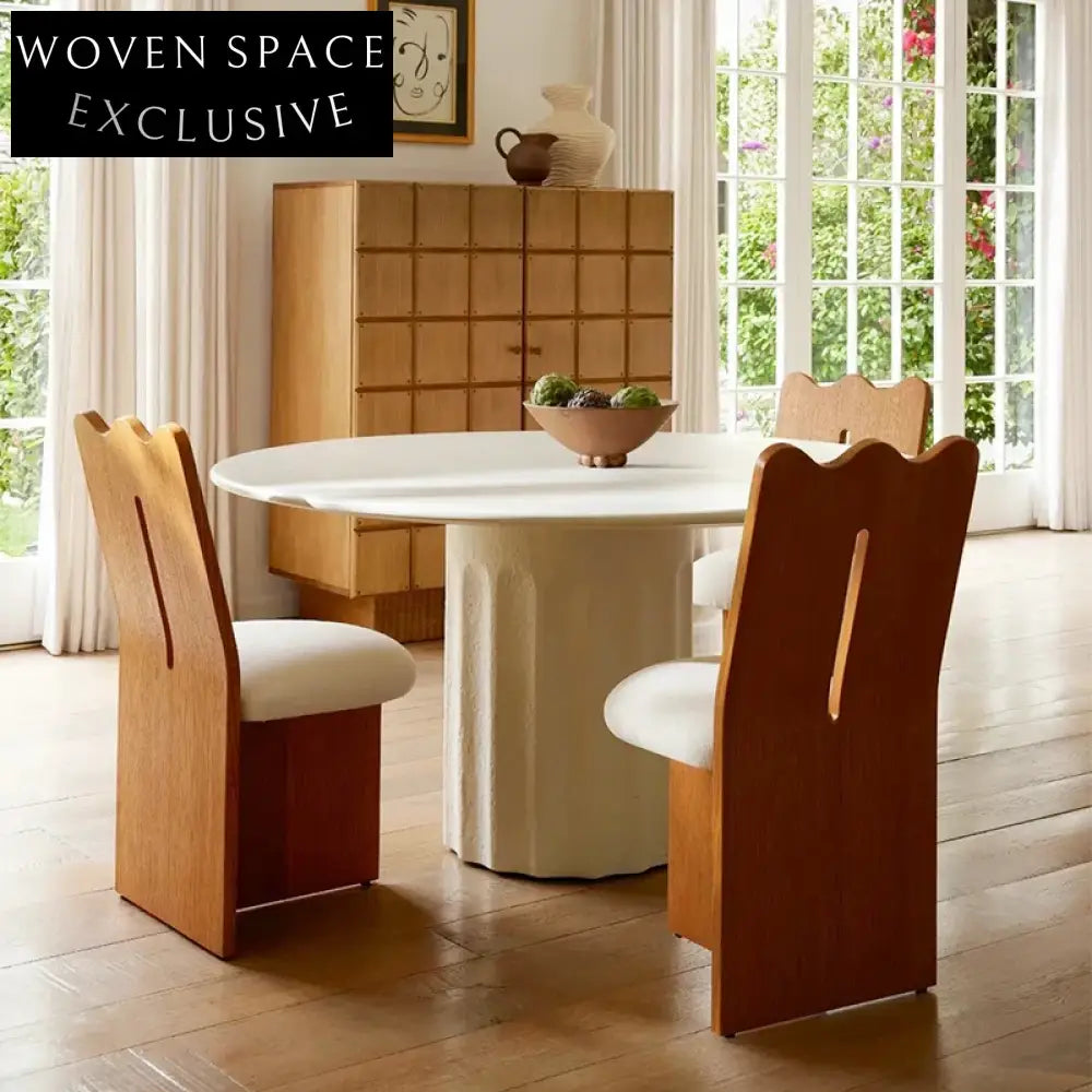 Midcentury Vintage High Back Boucle Fabric Dining Chair Japandi Style