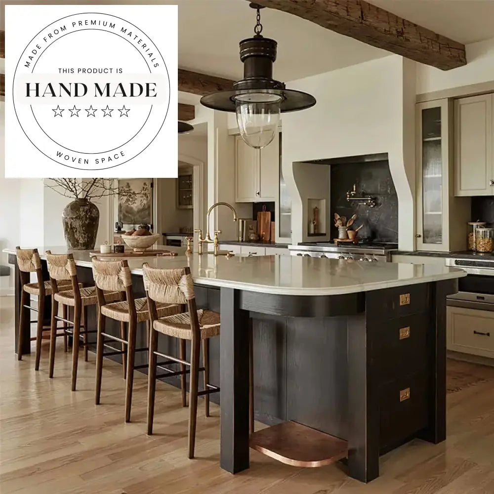 Midcentury Vintage Rattan Weave Counter Bar Stool with Solid Wood Frame