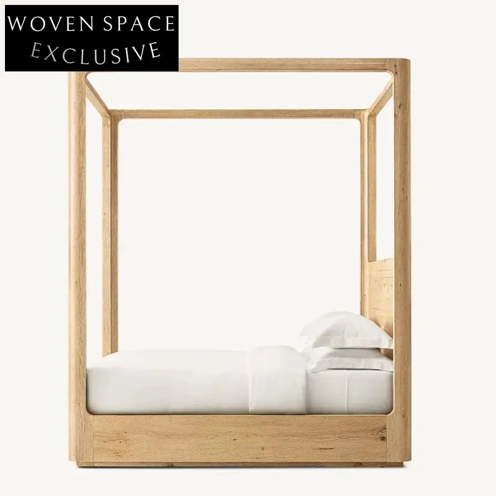 Minimalist American Canopy Solid Teak Wood King Queen Size Bedroom Bed