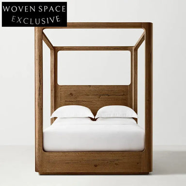 Minimalist American Canopy Solid Teak Wood King Queen Size Bedroom Bed