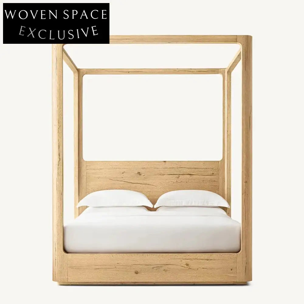 Minimalist American Canopy Solid Teak Wood King Queen Size Bedroom Bed