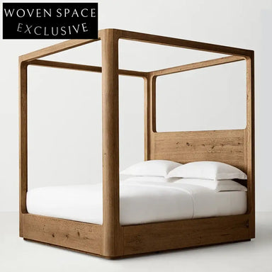 Minimalist American Canopy Solid Teak Wood King Queen Size Bedroom Bed