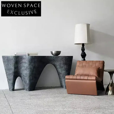 Minimalist Black Fiberglass Irregular Long Hallway Console Table