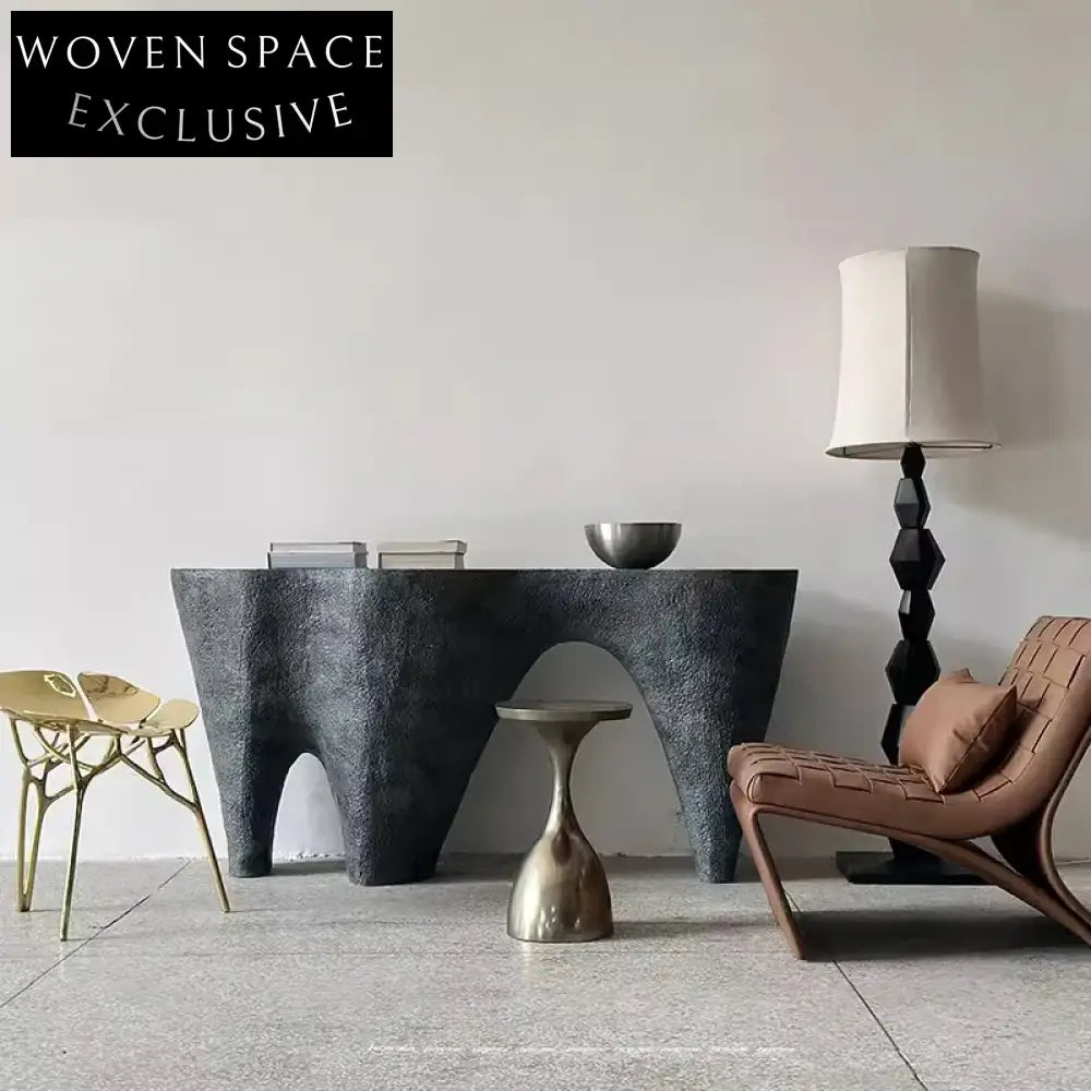 Minimalist Black Fiberglass Irregular Long Hallway Console Table