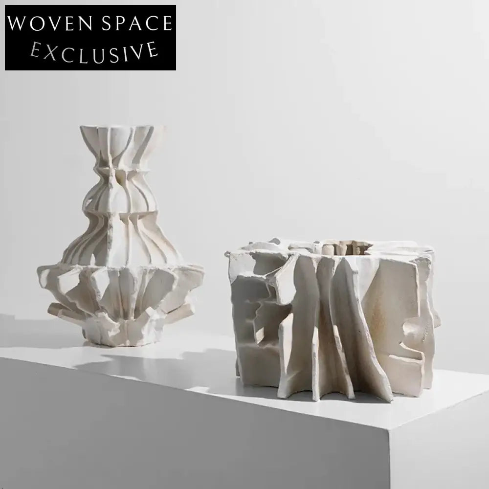 Minimalist Ceramic Tabletop Flower Vase, Unique Shape for Modern Home Decor