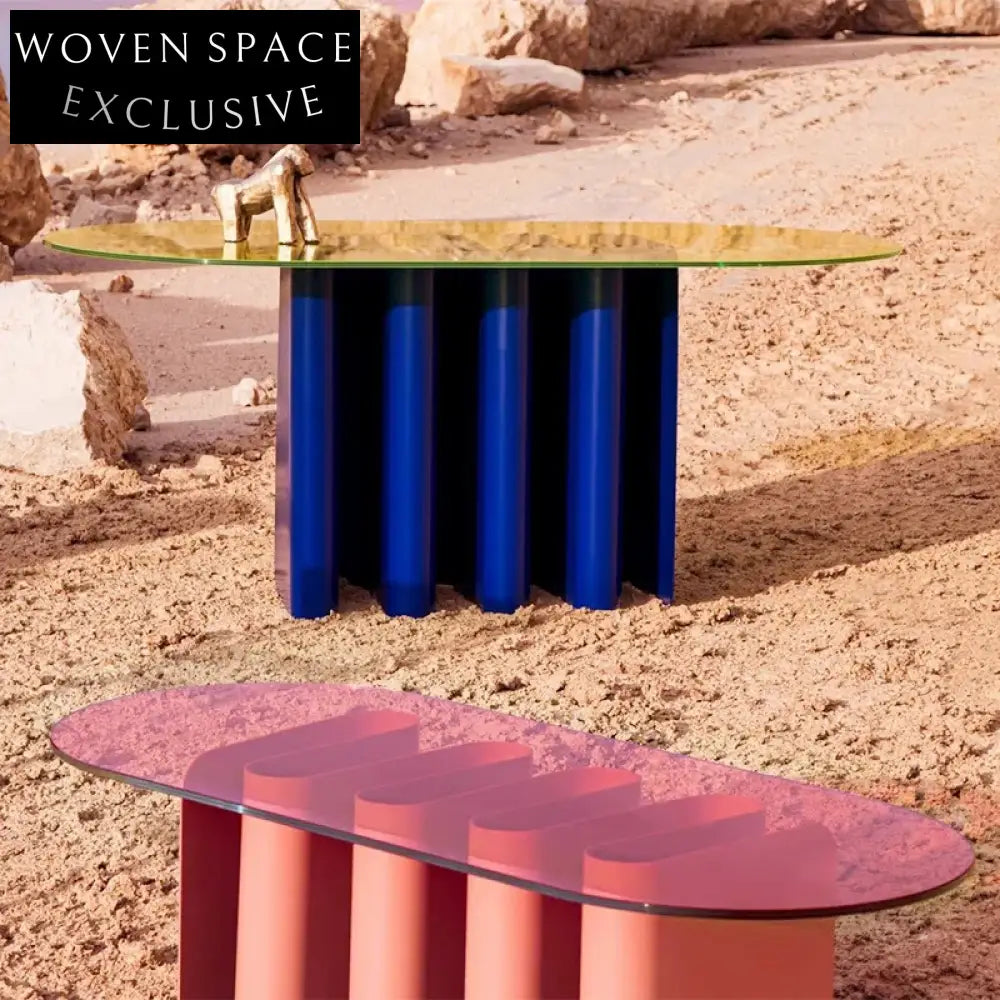 Minimalist Creative Glass Top Unique Wave Oval Coffee Table