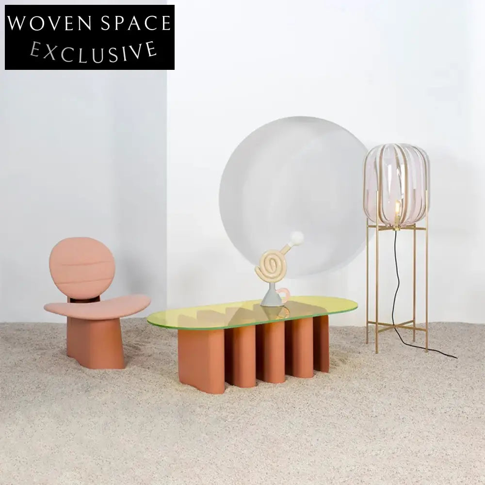 Minimalist Creative Glass Top Unique Wave Oval Coffee Table