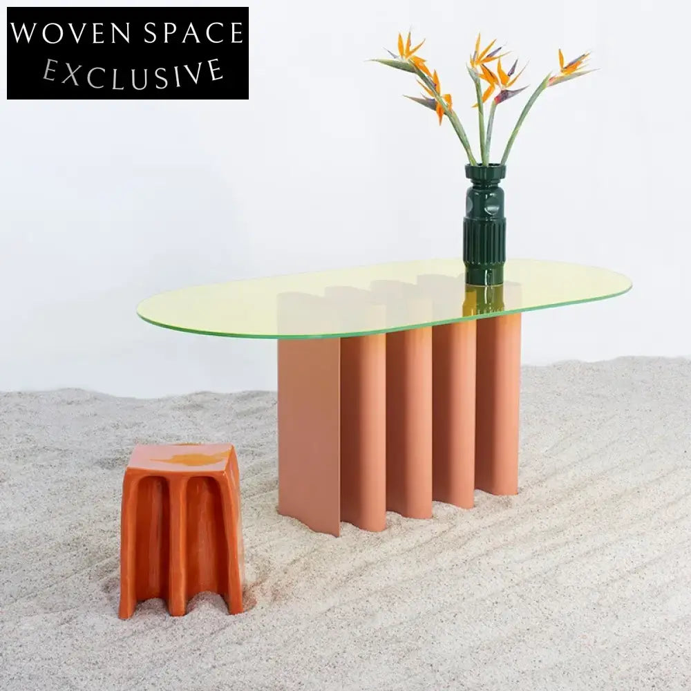 Minimalist Creative Glass Top Unique Wave Oval Coffee Table