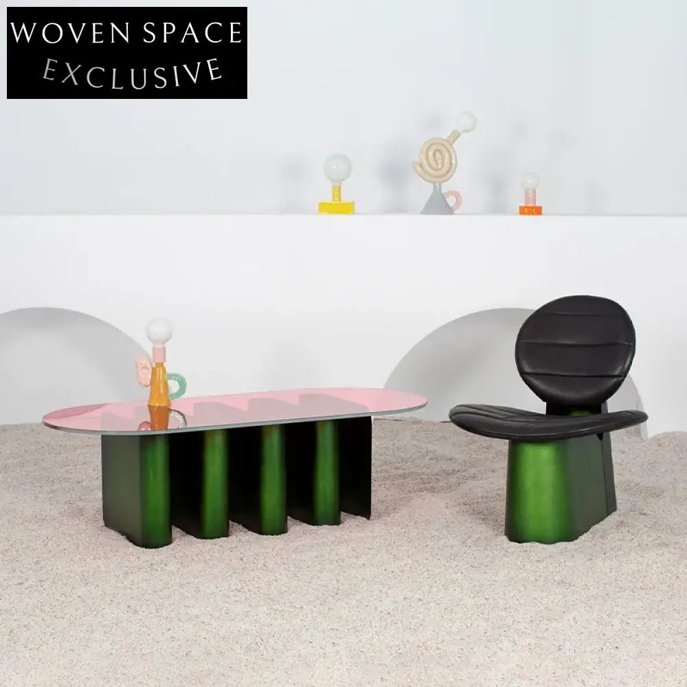 Minimalist Creative Glass Top Unique Wave Oval Coffee Table