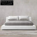 Minimalist French Style King Size Soft Bed with High White Linen Headboard Frame