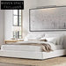 Minimalist French Style King Size Soft Bed with High White Linen Headboard Frame