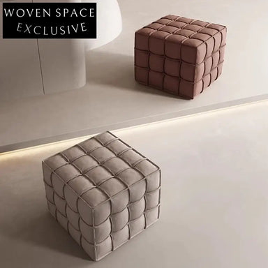 Minimalist Italian Leather Upholstery Cuboid Ottoman Seat for Apartment Living