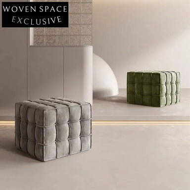 Minimalist Italian Leather Upholstery Cuboid Ottoman Seat for Apartment Living