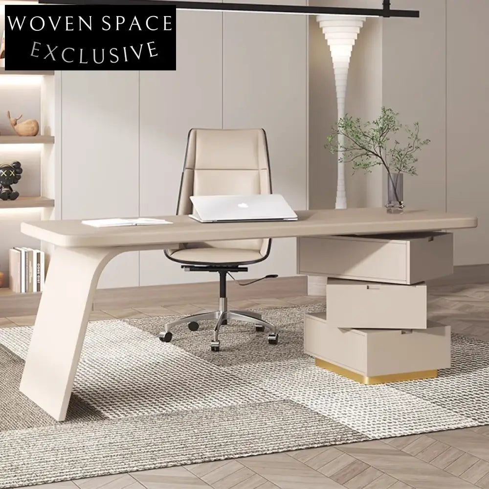 Minimalist Luxury Office Furniture Set with Swivel Lift Chair and Wooden Desk