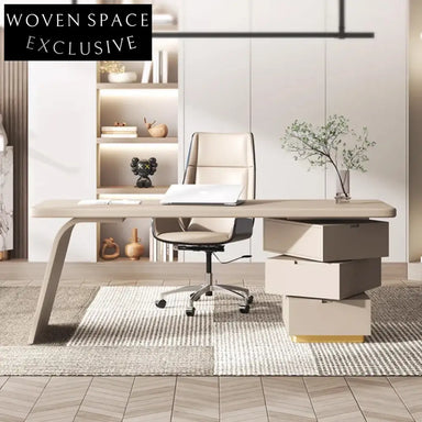 Minimalist Luxury Office Furniture Set with Swivel Lift Chair and Wooden Desk