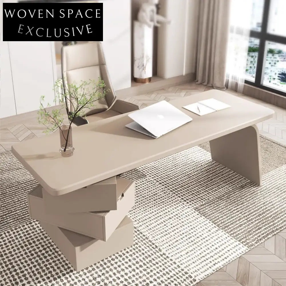 Minimalist Luxury Office Furniture Set with Swivel Lift Chair and Wooden Desk