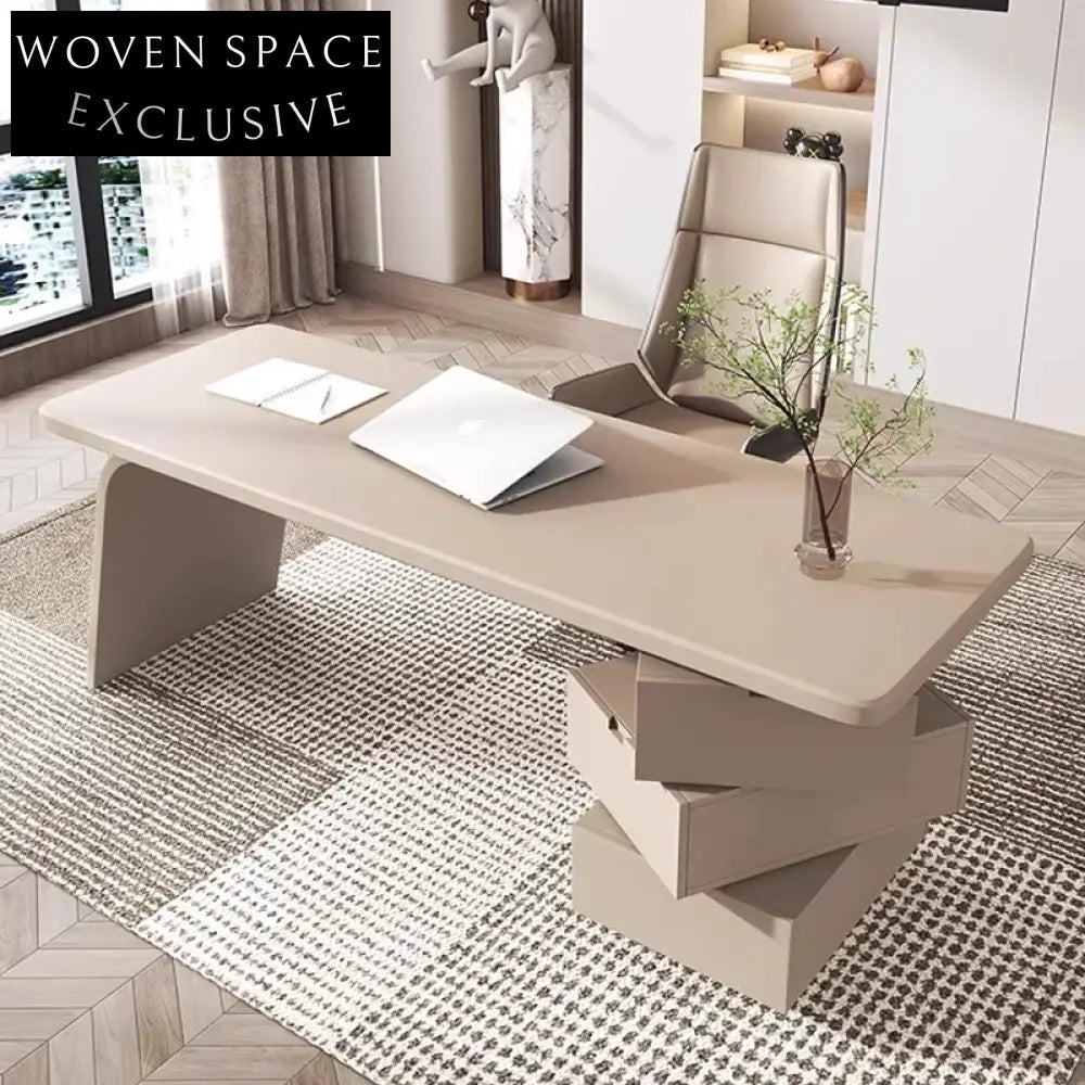 Minimalist Luxury Office Furniture Set with Swivel Lift Chair and Wooden Desk