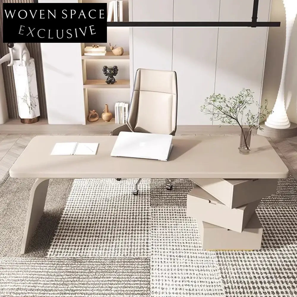 Minimalist Luxury Office Furniture Set with Swivel Lift Chair and Wooden Desk