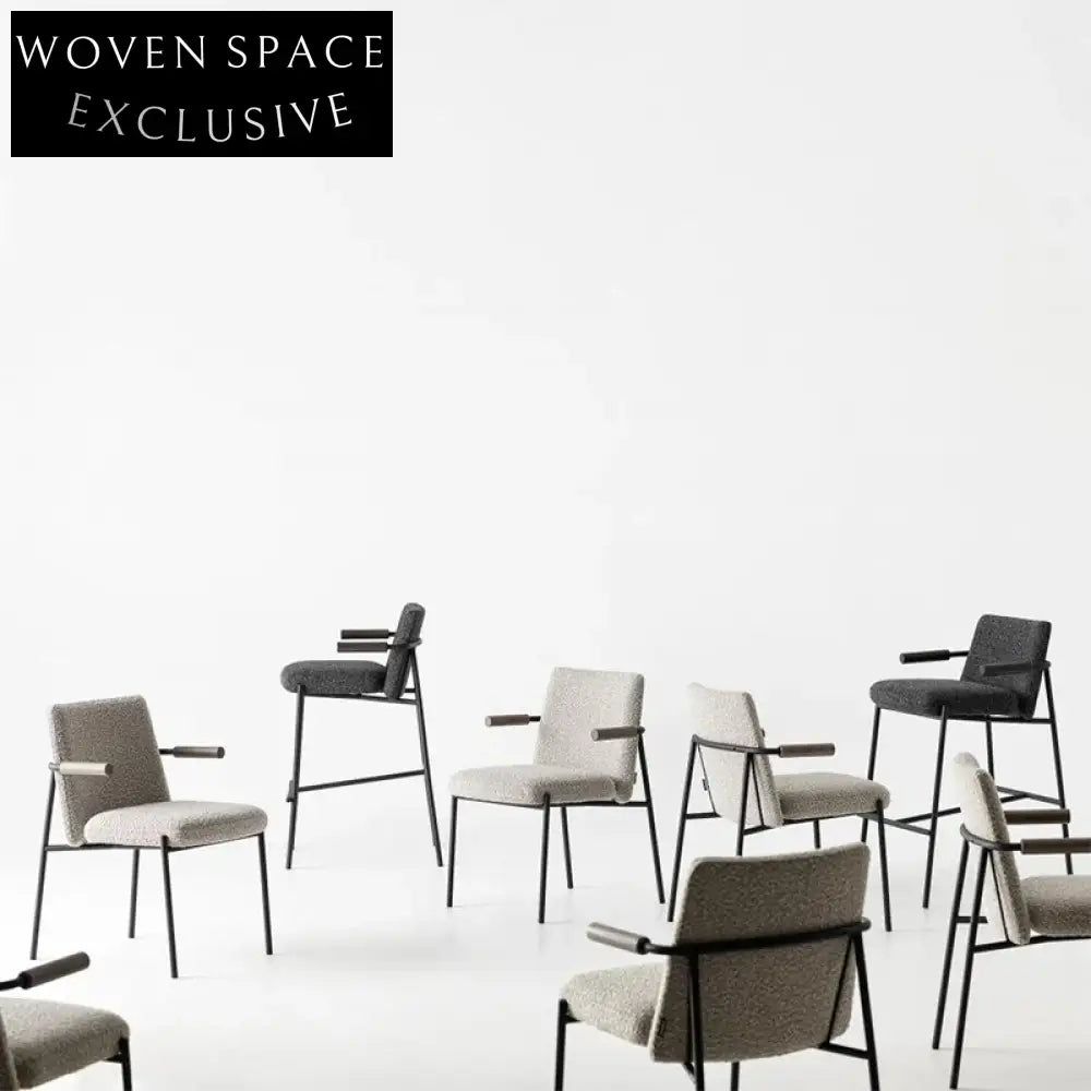 Minimalist Metal High Leather Fabric Armrest Dining Reception Chair