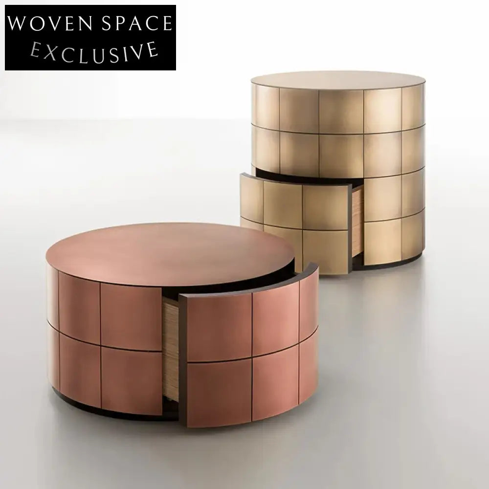 Minimalist Metal Round Side Table with Wooden Drawer for Modern Homes