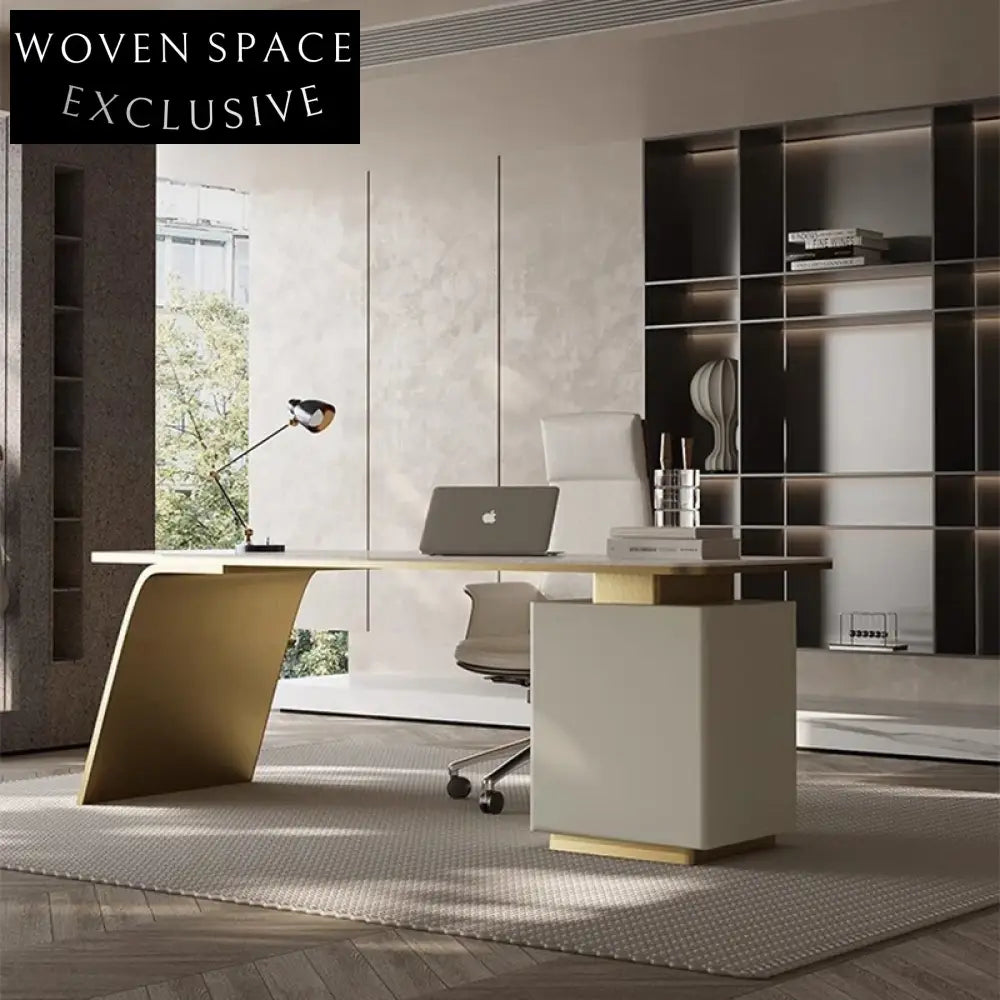 Minimalist Modern L-Shaped Home Office Computer Desk with Side Storage Cabinet