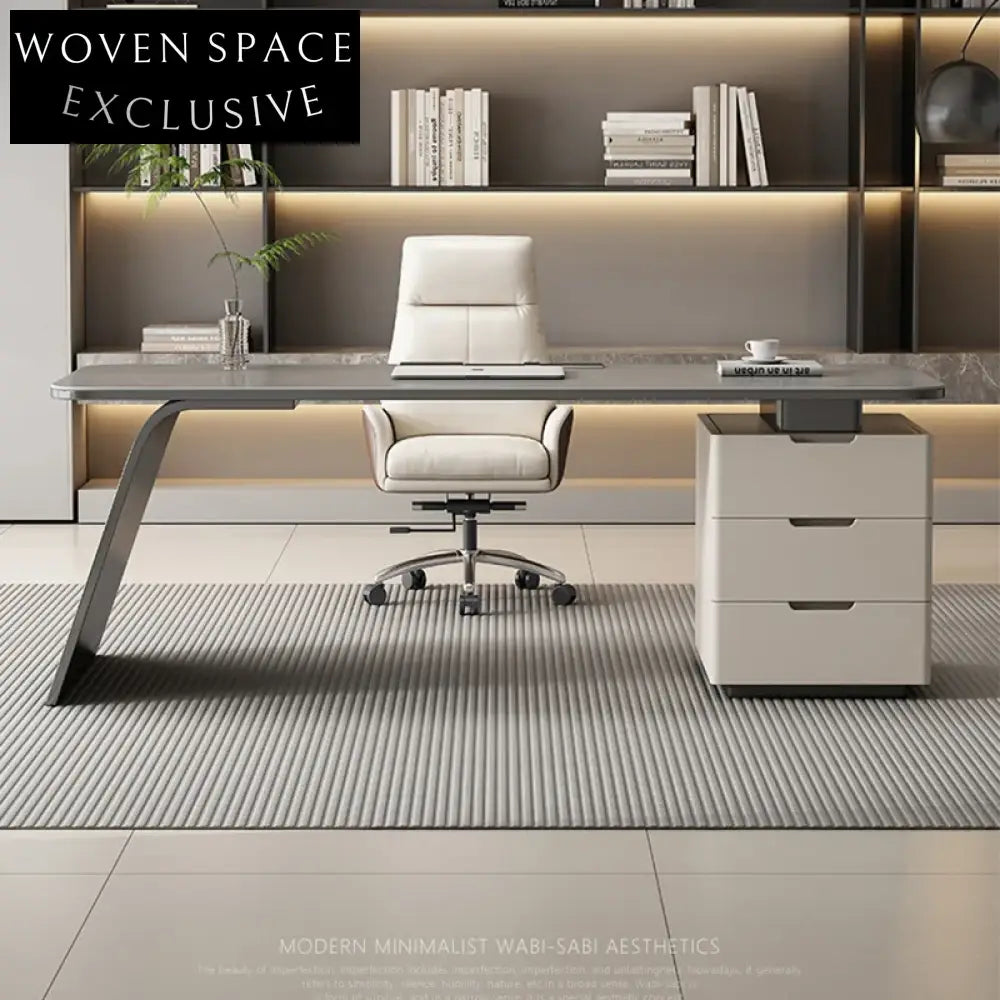 Minimalist Modern L-Shaped Home Office Computer Desk with Side Storage Cabinet