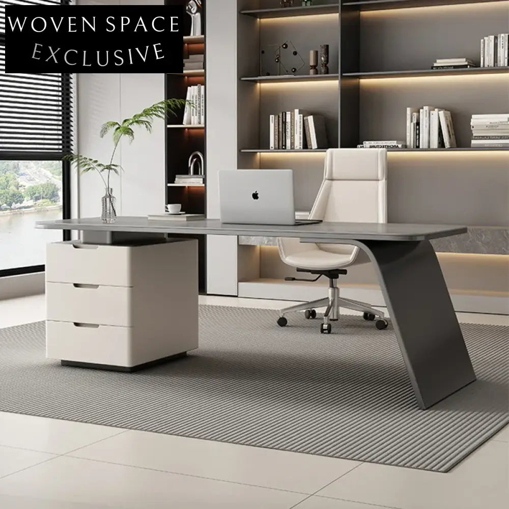Minimalist Modern L-Shaped Home Office Computer Desk with Side Storage Cabinet