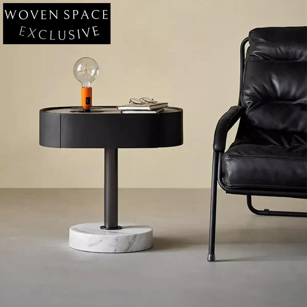 Minimalist Modern Marble Saddle Leather Ash Wood Bedroom Bedside Table