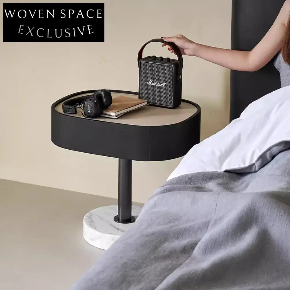 Minimalist Modern Marble Saddle Leather Ash Wood Bedroom Bedside Table