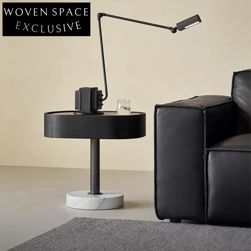 Minimalist Modern Marble Saddle Leather Ash Wood Bedroom Bedside Table