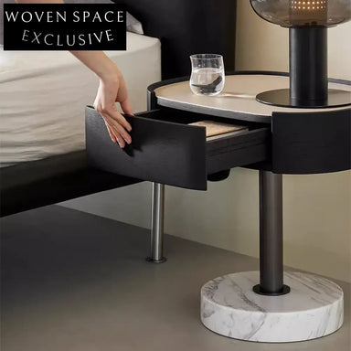 Minimalist Modern Marble Saddle Leather Ash Wood Bedroom Bedside Table