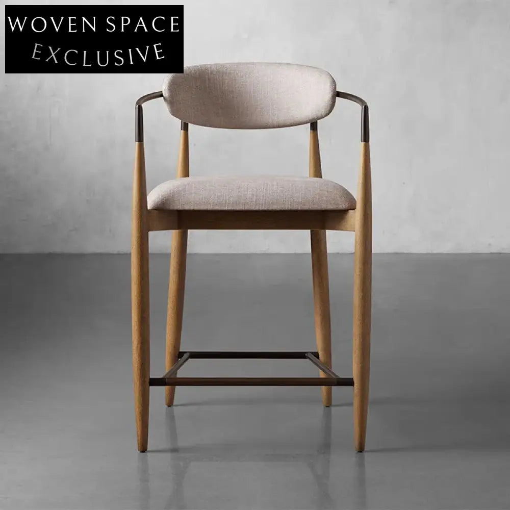 Minimalist Nordic Fabric Wood Bar Stool High Kitchen Counter Chair
