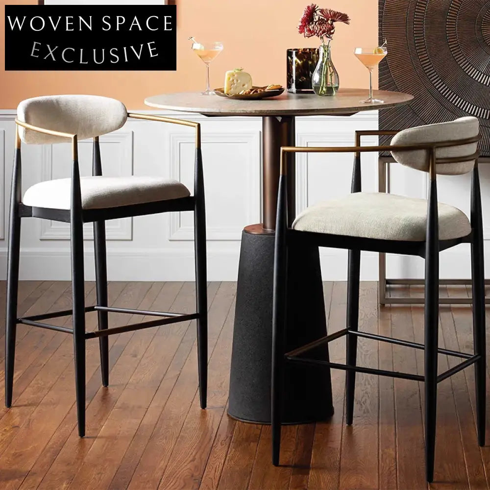 Minimalist Nordic Fabric Wood Bar Stool High Kitchen Counter Chair