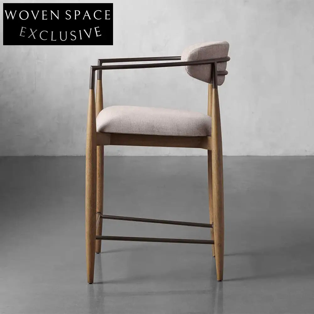 Minimalist Nordic Fabric Wood Bar Stool High Kitchen Counter Chair