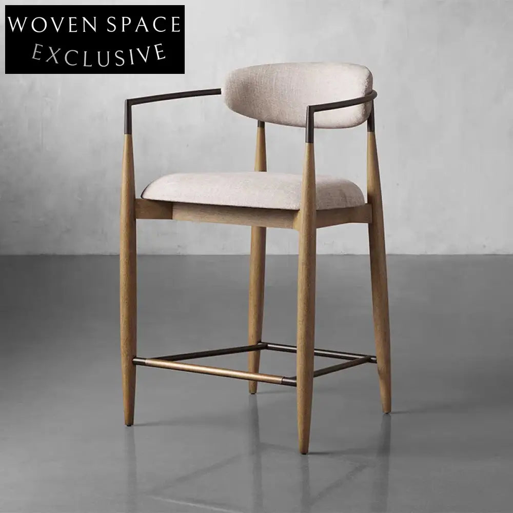 Minimalist Nordic Fabric Wood Bar Stool High Kitchen Counter Chair
