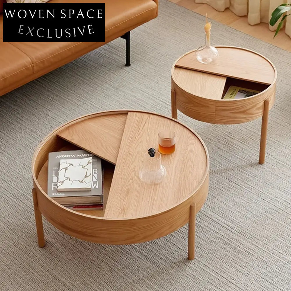 Minimalist Oak Wood Frame Coffee & Side Table Set