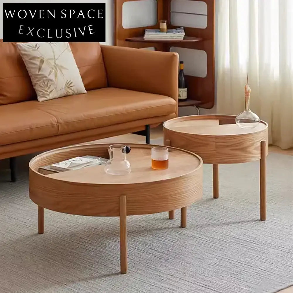 Minimalist Oak Wood Frame Coffee & Side Table Set