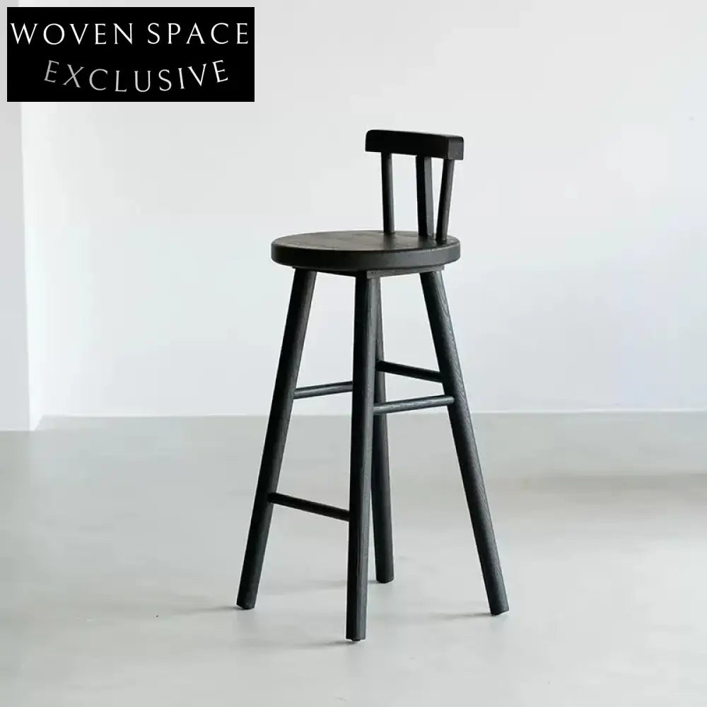 Minimalist Retro Solid Ash Wood Bar Stool with Backrest for Home Kitchen