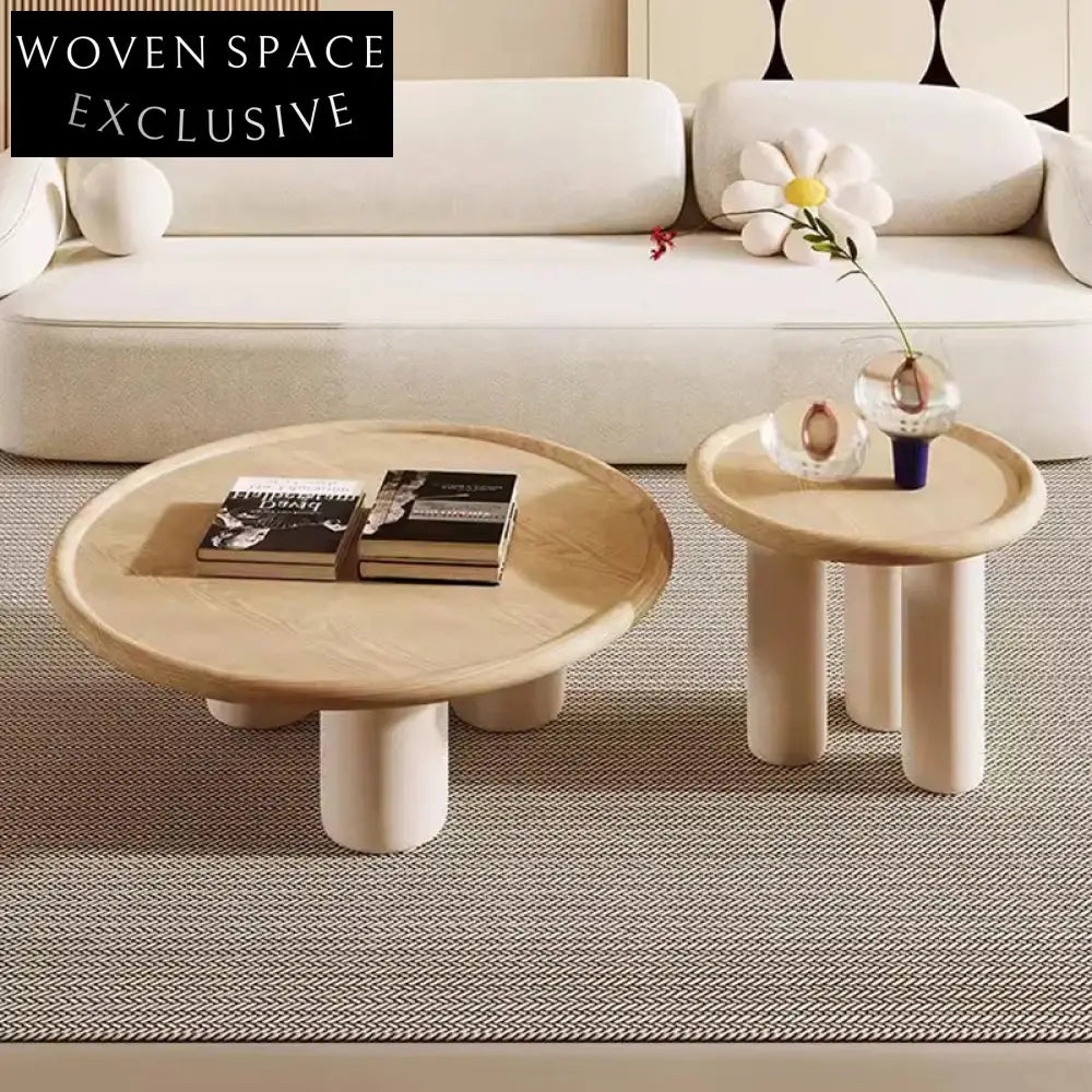 Minimalist Round Ash Wood Coffee Table with Durable Wooden Frame