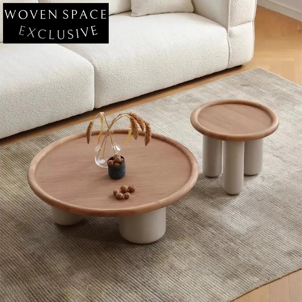 Minimalist Round Ash Wood Coffee Table with Durable Wooden Frame