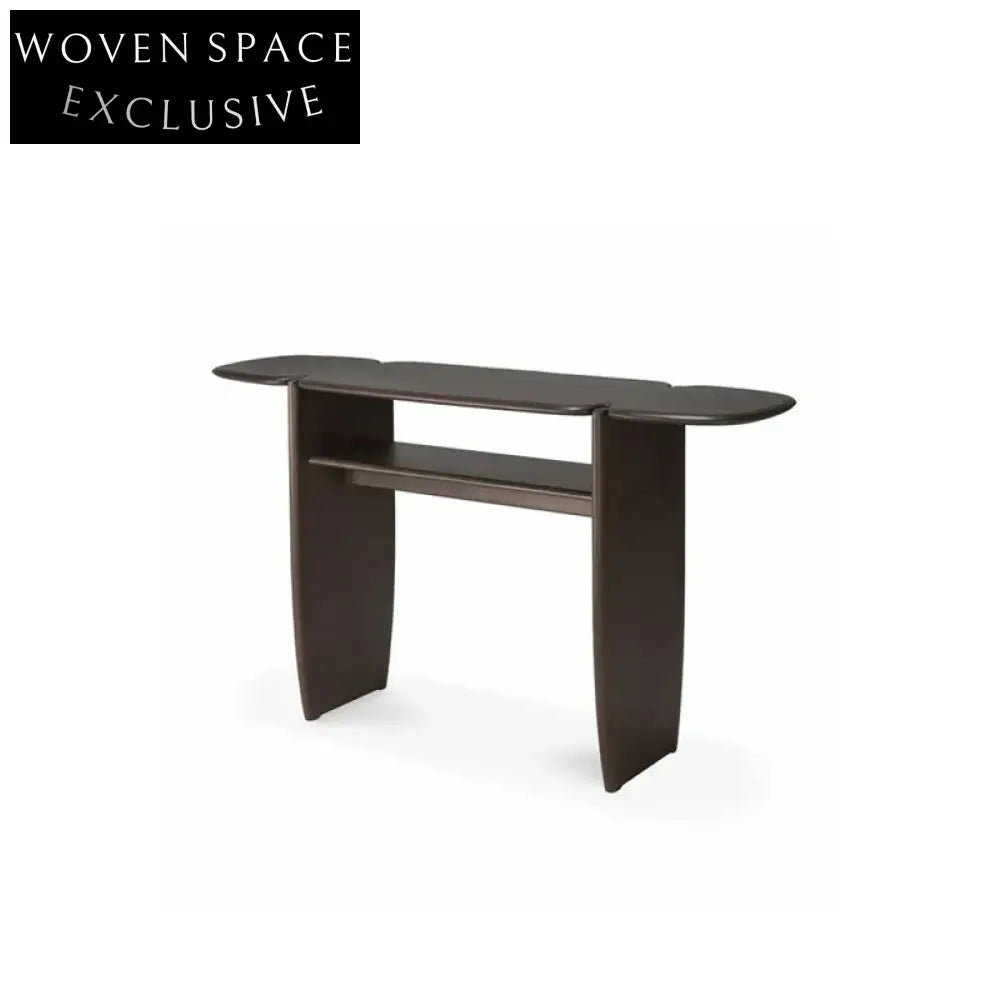 Minimalist Simple Hallway Oak Wood Black Rectangle Console Table with Storage